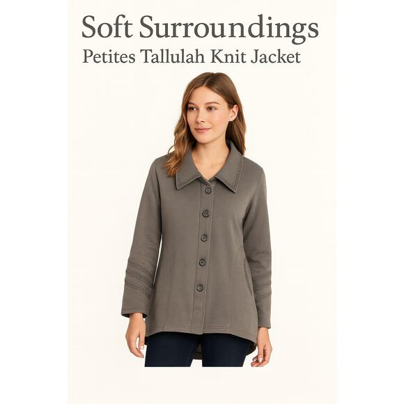 Soft Surroundings Tallulah Knit Jacket PM Gray Embroidered Hi-Lo Hem - Picture 1 of 8